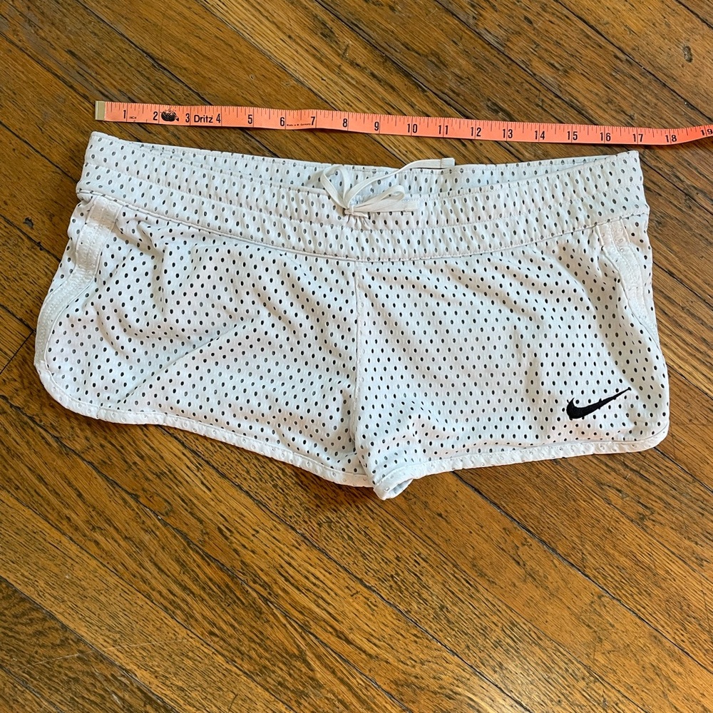 Nike White Mesh Shorts with Black Swoosh